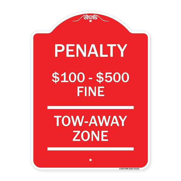 Penalty $100 $500 Fine Tow Away Zone Virginia Handicap Supplementary, Red & White, RW-1824-23336